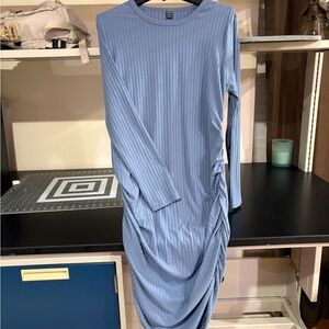 Elegant Blue Ribbed Maternity Dress